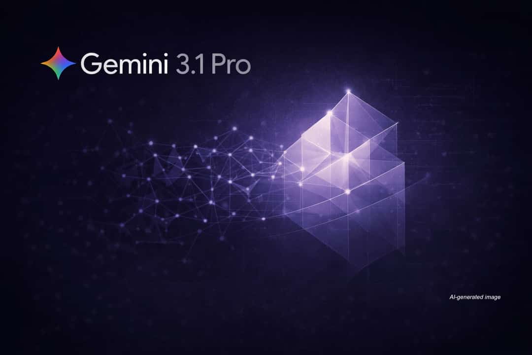 Gemini 3.1 Pro logo on a dark charcoal-to-purple background above an abstract violet-lit network of nodes flowing into a translucent geometric crystal, suggesting a lattice resolving into clarity.