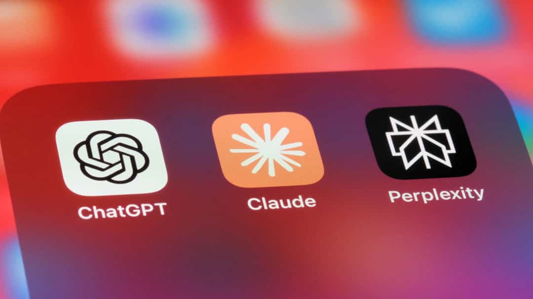 Claude ChatGPT and Perplexity app logos on a smartphone