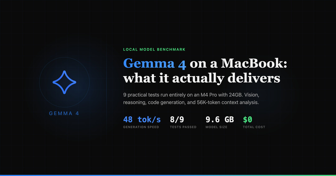 Gemma 4 benchmark: 9 tests on a MacBook Pro M4 — 48 tok/s, 8/9 passed, $0 cost
