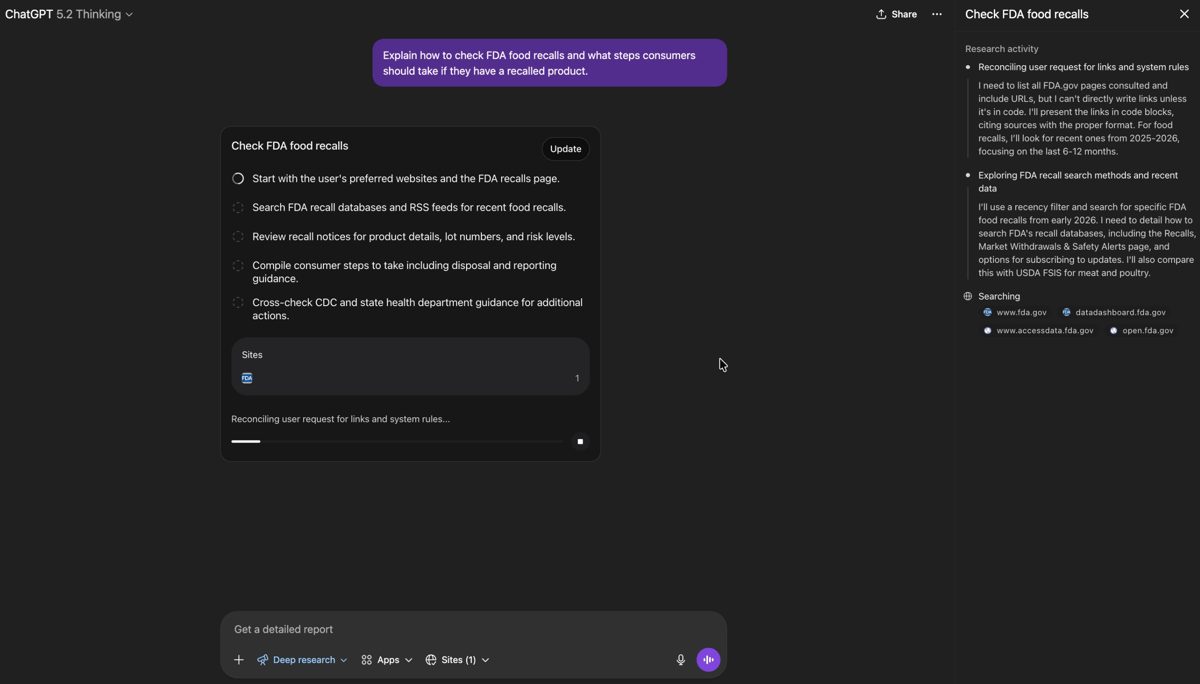 ChatGPT Deep Research Including Timeline Sidebar
